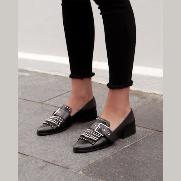 JO MERCER Black Leather Buckle Stud Xenon Loafers - Picture 3 of 13